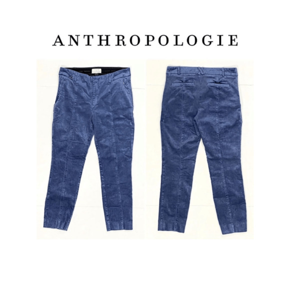 Anthropologie The Essential Slim Velvet Blue Cropped Pants SZ 4 - Picture 1 of 11